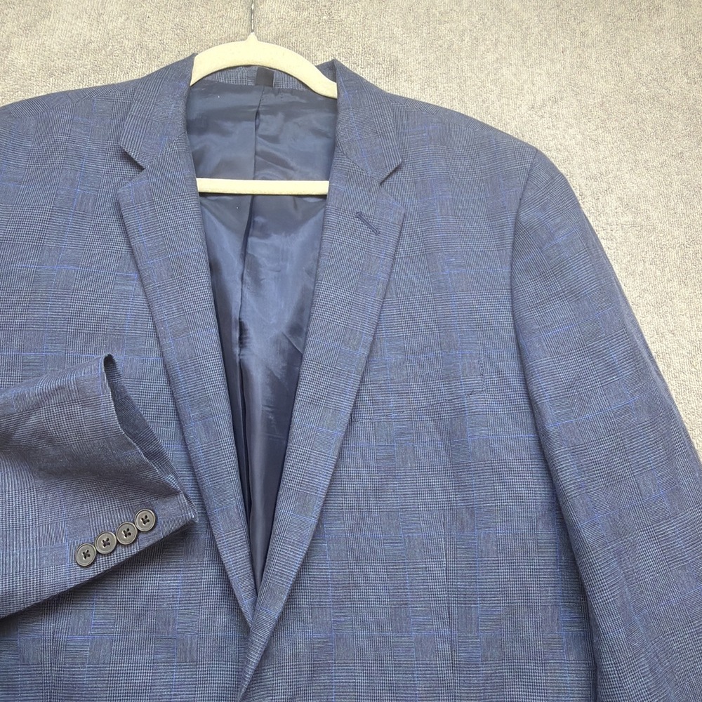 J Crew Thompson Blazer 42L Blue Plaid Linen Blend Sport Coat Preppy